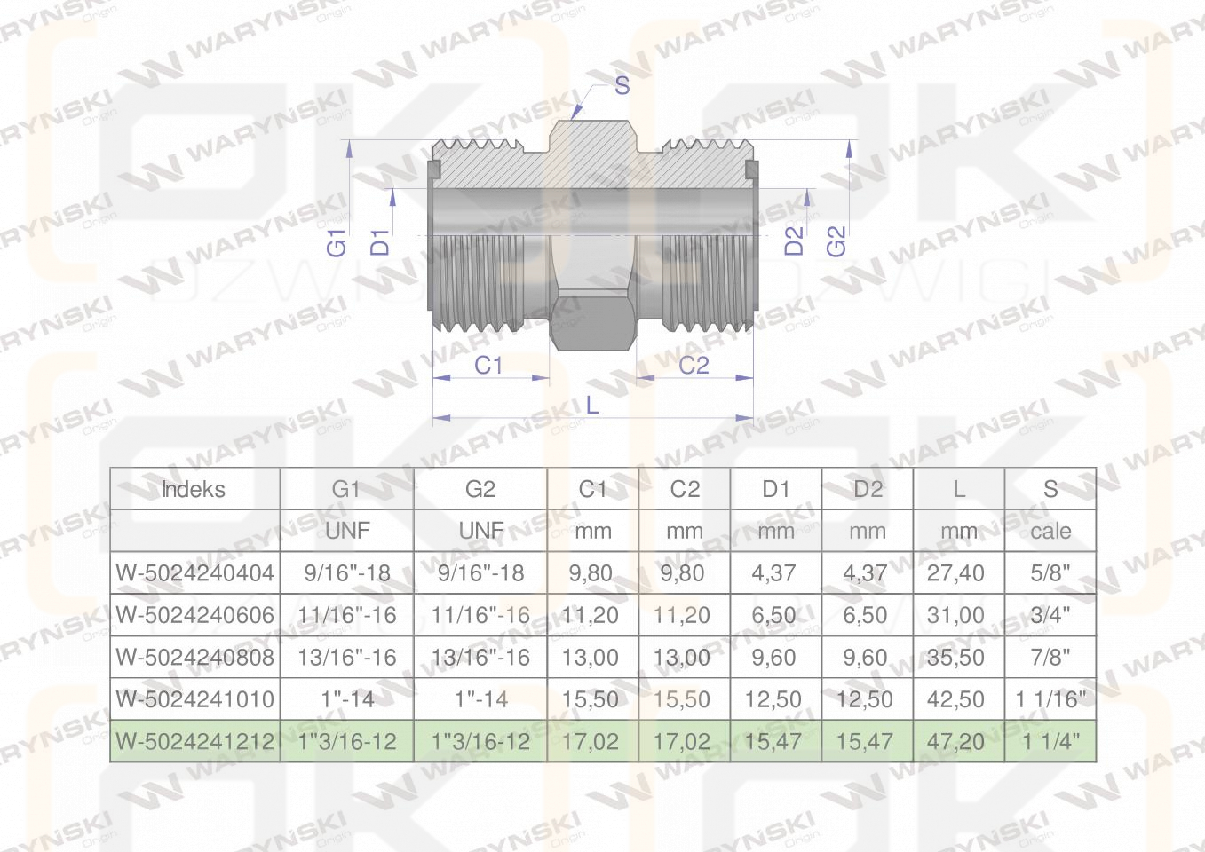 Złączka hydrauliczna calowa BB 1 3/16