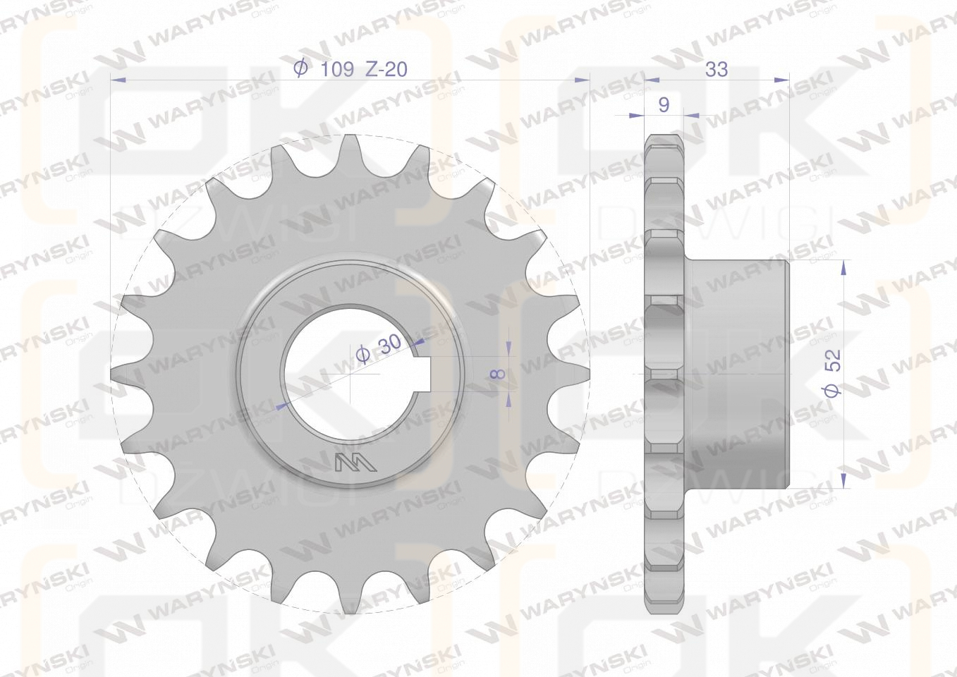 Koło łańcuchowe stalowe hartowane Z-20 5/8 fi-30 5040210082 zastosowanie Bizon WARYŃSKI