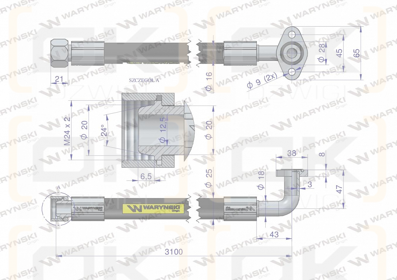 Przewód hydrauliczny 250 bar DN16-2SN kątowa 90 kryza (5050900130; 5050900050) długi do Bizon 25.0MPa Waryński