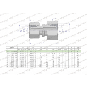 Złączka hydrauliczna metryczna AA M14x1.5 08L x M12x1.5 06L Waryński ( sprzedawane po 2 )
