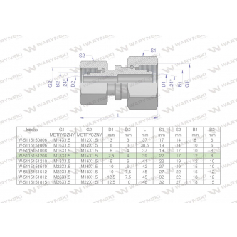 Złączka hydrauliczna metryczna AA M18x1.5 12L x M14x1.5 08L Waryński ( sprzedawane po 2 )