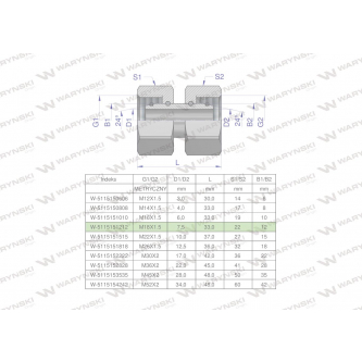 Złączka hydrauliczna metryczna AA 18/18  M18x1.5 12L Waryński ( sprzedawane po 5 )