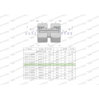 Złączka hydrauliczna metryczna AA M22x1.5 15L Waryński ( sprzedawane po 5 )