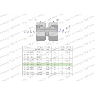 Złączka hydrauliczna metryczna AA M26x1.5 18L Waryński