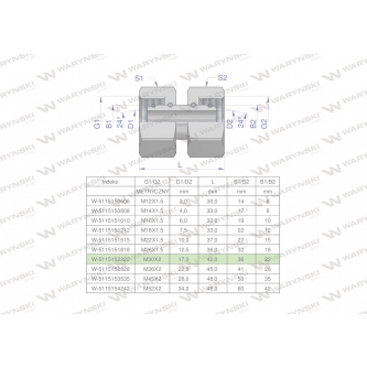 Złączka hydrauliczna metryczna AA M30x2 22L Waryński