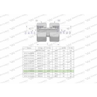 Złączka hydrauliczna metryczna AA M36x2 28L Waryński