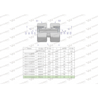 Złączka hydrauliczna metryczna AA M52x2 42L Waryński