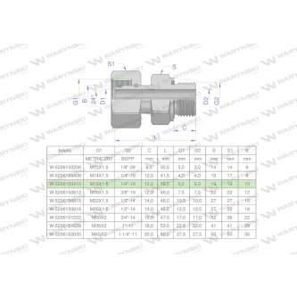 Przyłączka hydrauliczna AB (EVGE) M16x1.5 10L x 1/4