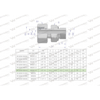 Przyłączka hydrauliczna AB (EVGE) M26x1.5 18L x 1/2