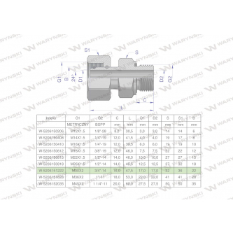 Przyłączka hydrauliczna AB (EVGE) M30x2 22L x 3/4