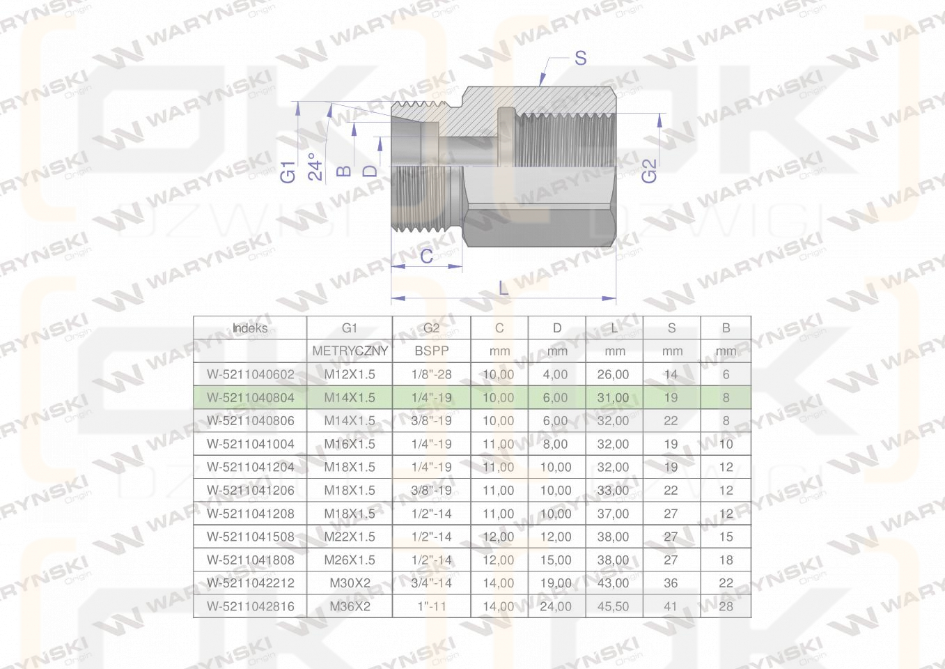 Tulejka różnicowa hydrauliczna AB M14x1.5 08L GZ x 1/4