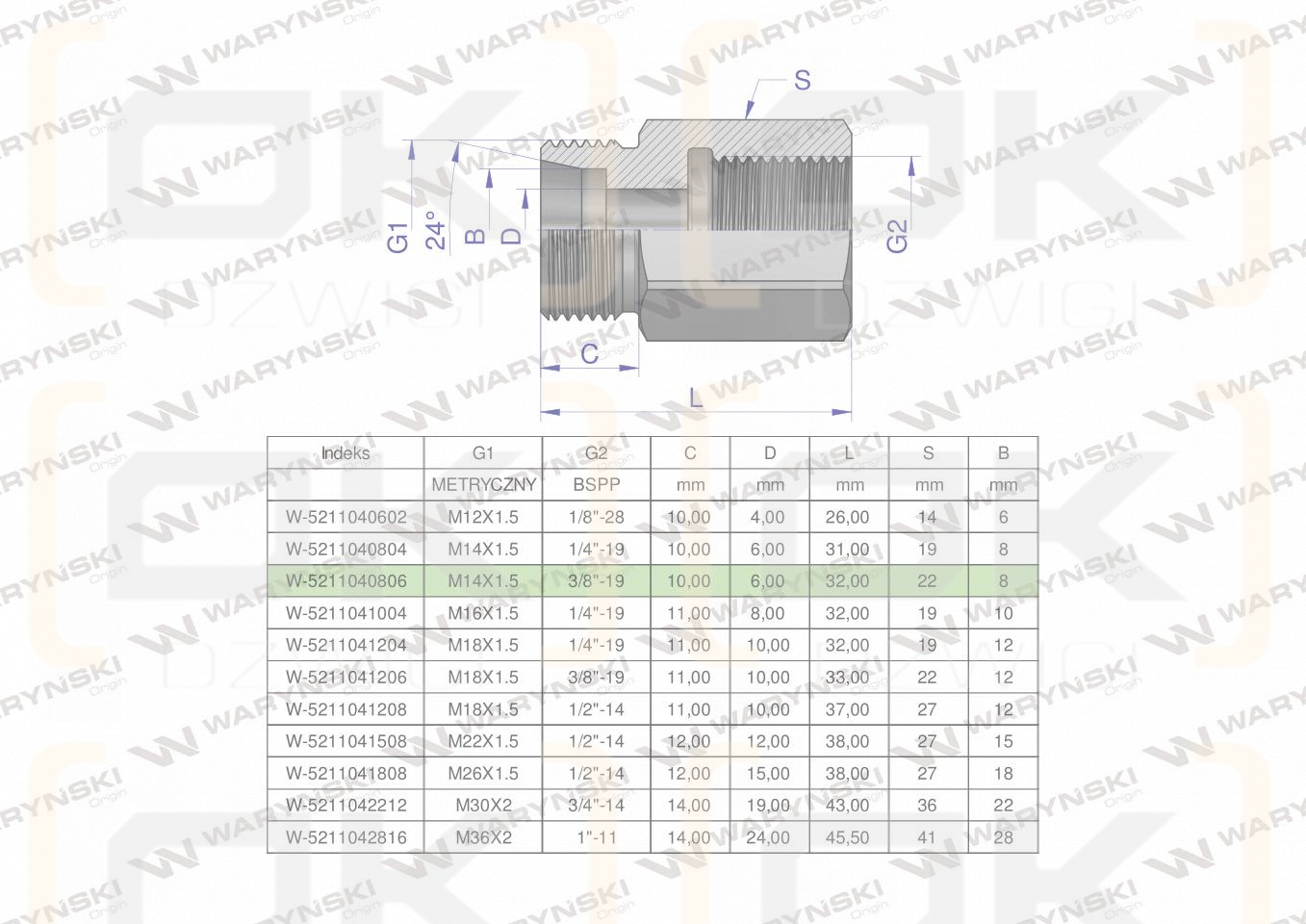 Tulejka różnicowa hydrauliczna AB M14x1.5 08L GZ x 3/8