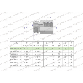 Tulejka różnicowa hydrauliczna metryczna AB M12x1.5 06L GZ x M10x1 GW Waryński ( sprzedawane po 2 )