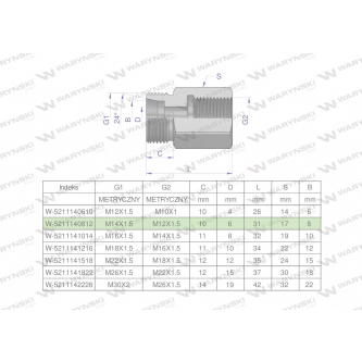 Tulejka różnicowa hydrauliczna metryczna AB M14x1.5 08L GZ x M12x1.5 GW Waryński ( sprzedawane po 2 )