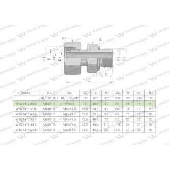 Przyłączka hydrauliczna metryczna AB (EVGE) M12x1.5 06L x M10x1 ED Waryński ( sprzedawane po 2 )