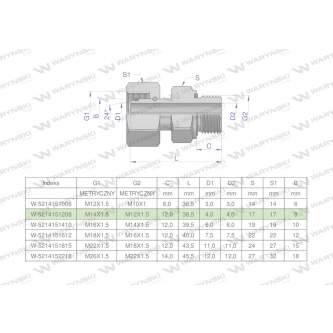 Przyłączka hydrauliczna metryczna AB (EVGE) M14x1.5 08L x M12x1.5 ED Waryński ( sprzedawane po 2 )