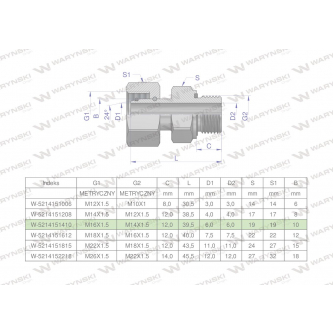 Przyłączka hydrauliczna metryczna AB (EVGE) M16x1.5 10L x M14x1.5 ED Waryński ( sprzedawane po 2 )