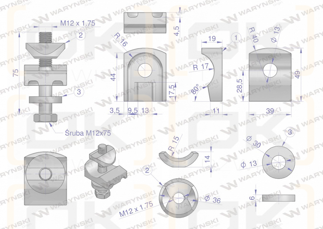 Mocowanie palca kpl. zastosowanie zgrabiarka pokosowa Kuhn Waryński