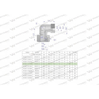 Kolanko hydrauliczne metryczne AB M18x1.5 12L (XEVW) Waryński ( sprzedawane po 5 )