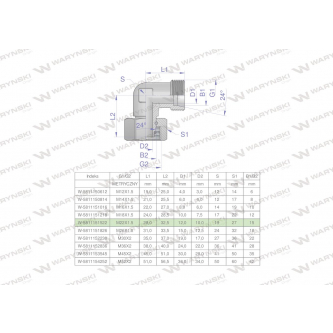 Kolanko hydrauliczne metryczne AB M22x1.5 15L (XEVW) Waryński ( sprzedawane po 5 )