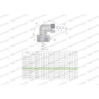 Kolanko hydrauliczne metryczne AB M26x1.5 18L (XEVW) Waryński