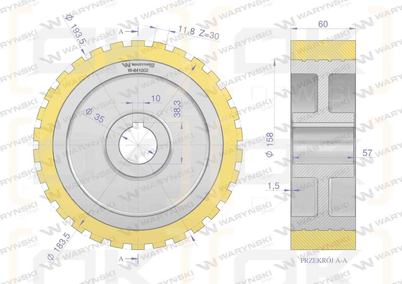 Rolka napędowa zębata PU 194x60x35 zastosowanie 07600704 Grimme WARYŃSKI