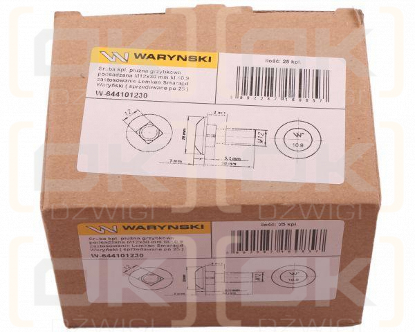 Śruba kpl. płużna grzybkowa podsadzana M12x30 mm kl.10.9 zastosowanie Lemken Smaragd Waryński ( sprzedawane po 25 )