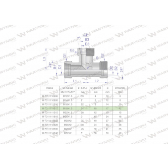 Trójnik hydrauliczny metryczny BBB M18x1.5 12L (XT) Waryński ( sprzedawane po 5 )