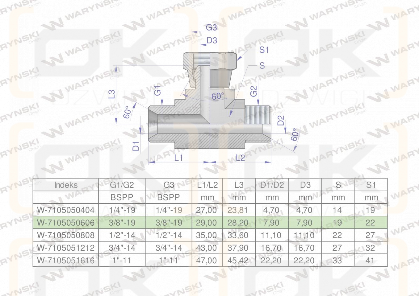 Trójnik hydrauliczny symetryczny calowy BAB 3/8