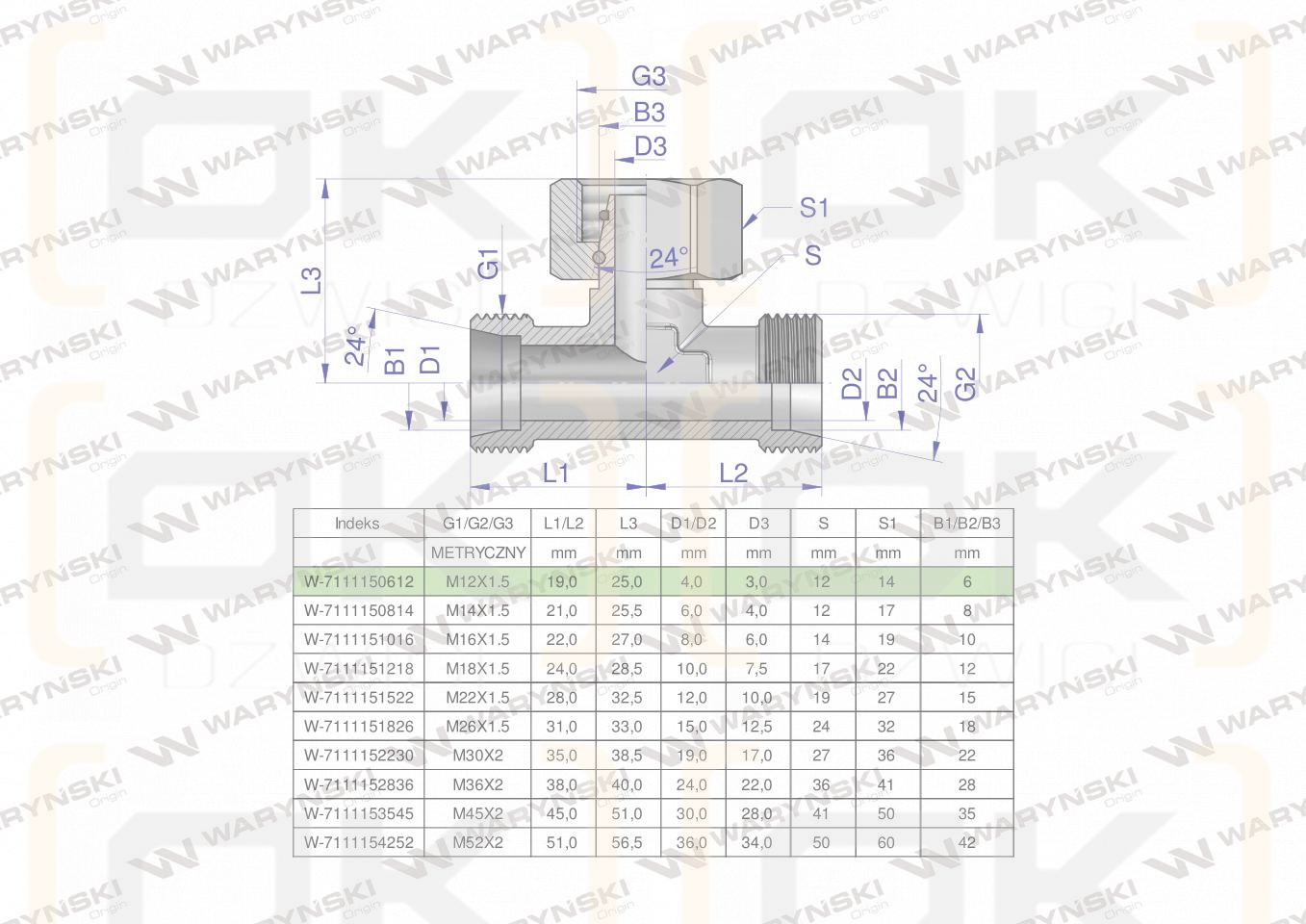 Trójnik hydrauliczny symetryczny metryczny BAB M12x1.5 06L (XEVT) Waryński ( sprzedawane po 2 )