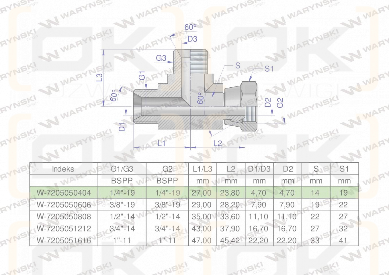 Trójnik hydrauliczny niesymetryczny calowy BBA 1/4