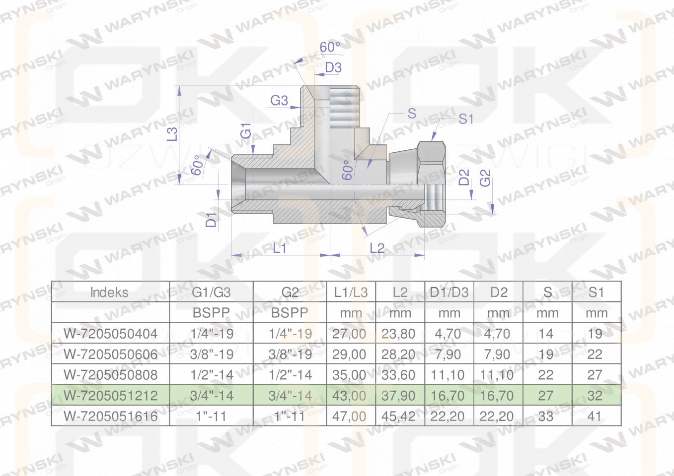 Trójnik hydrauliczny niesymetryczny calowy BBA 3/4
