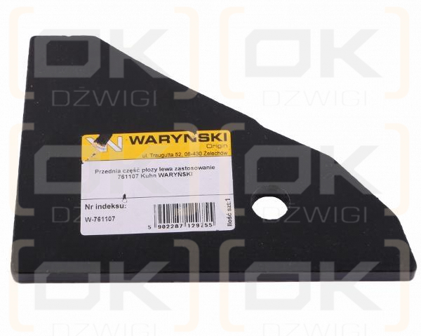 Przednia część płozy lewa zastosowanie 761107 Kuhn stal borowa WARYŃSKI