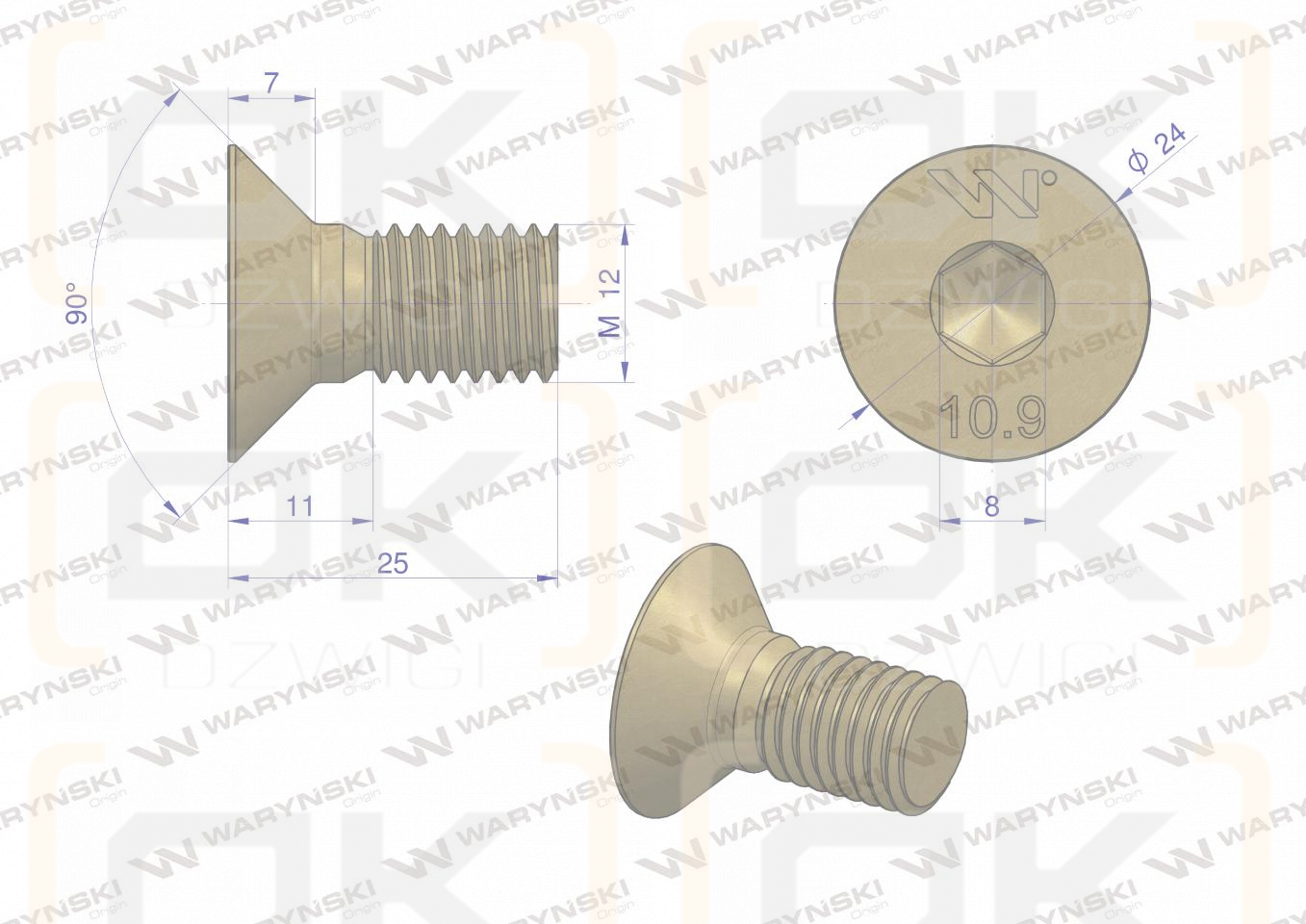 Śruba trzymak noża M12x26 - imbus 8 Kosiarka rotacyjna Waryński ( sprzedawane po 25 ) W-5036010500