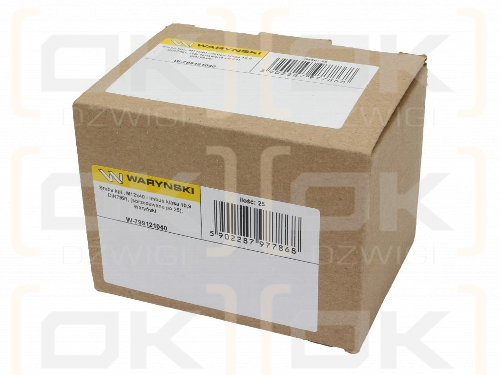 Schraubensatz, M12x40 - Inbusschlüssel Klasse 10.9 DIN7991, (Verkauf in Sätzen zu 25 Stück), Waryński