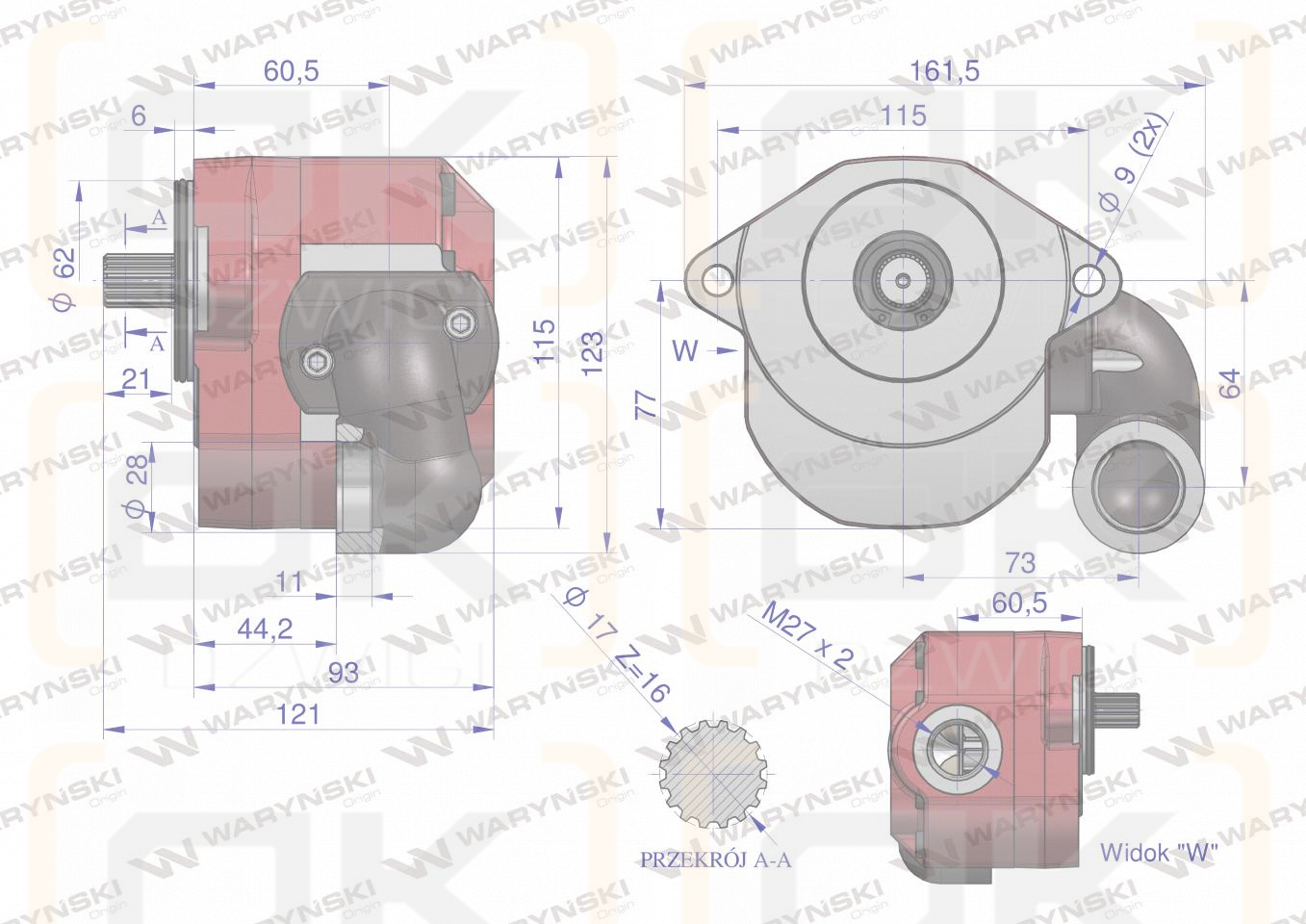Pompa hydraulicznaC-385 (obroty lewe) 16Mpa w korpusie żeliwnym WARYŃSKI