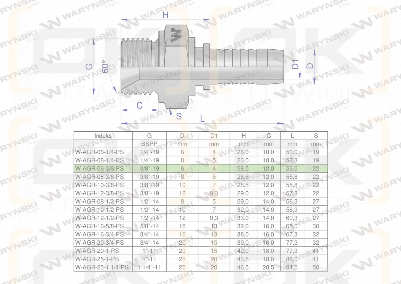 Zakucie hydrauliczne AGR DN06 3/8