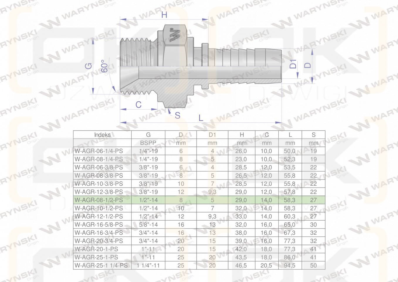 Zakucie hydrauliczne AGR DN08 1/2