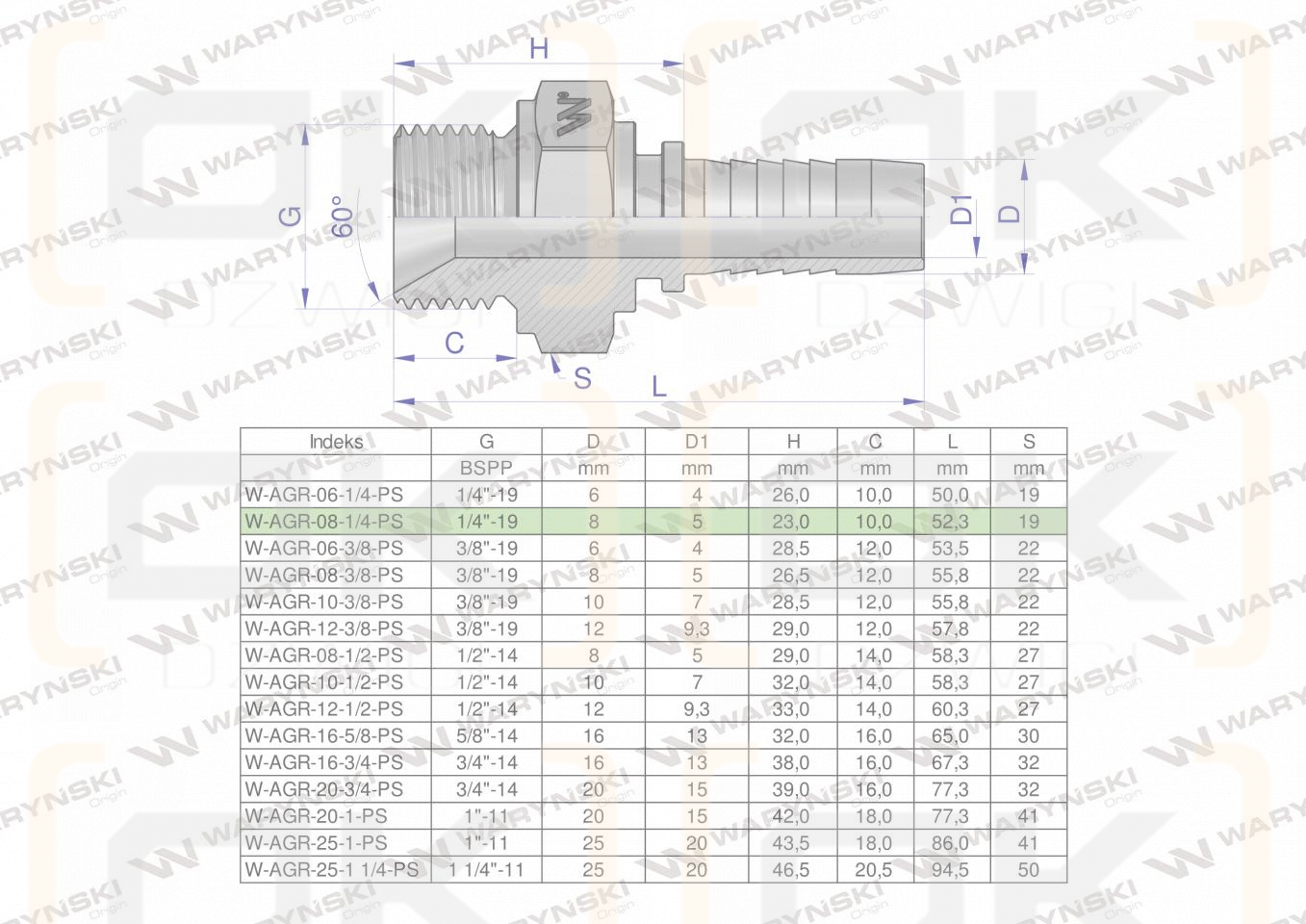 Zakucie hydrauliczne AGR DN08 1/4