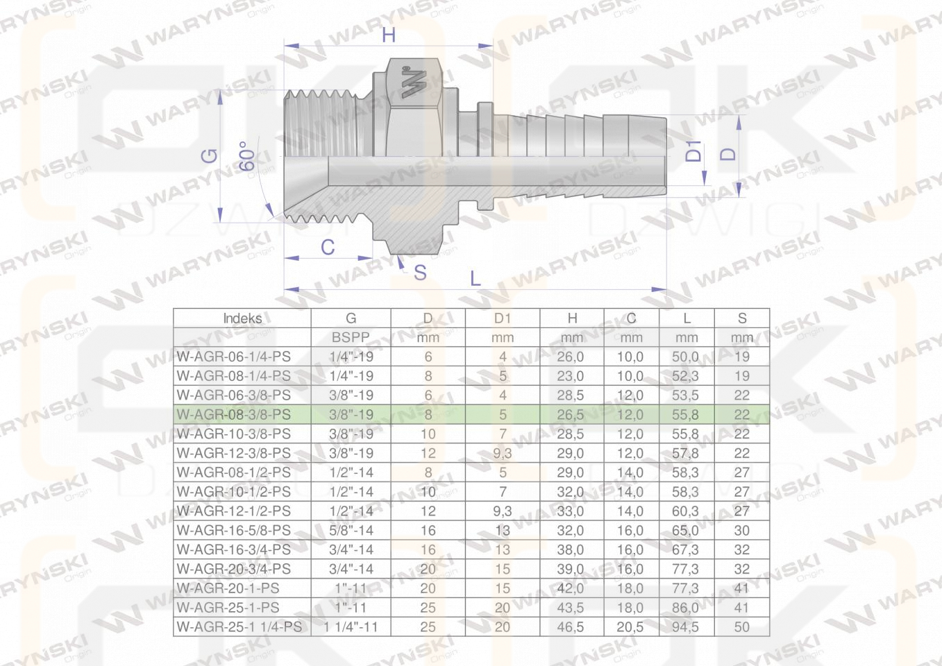 Zakucie hydrauliczne AGR DN08 3/8