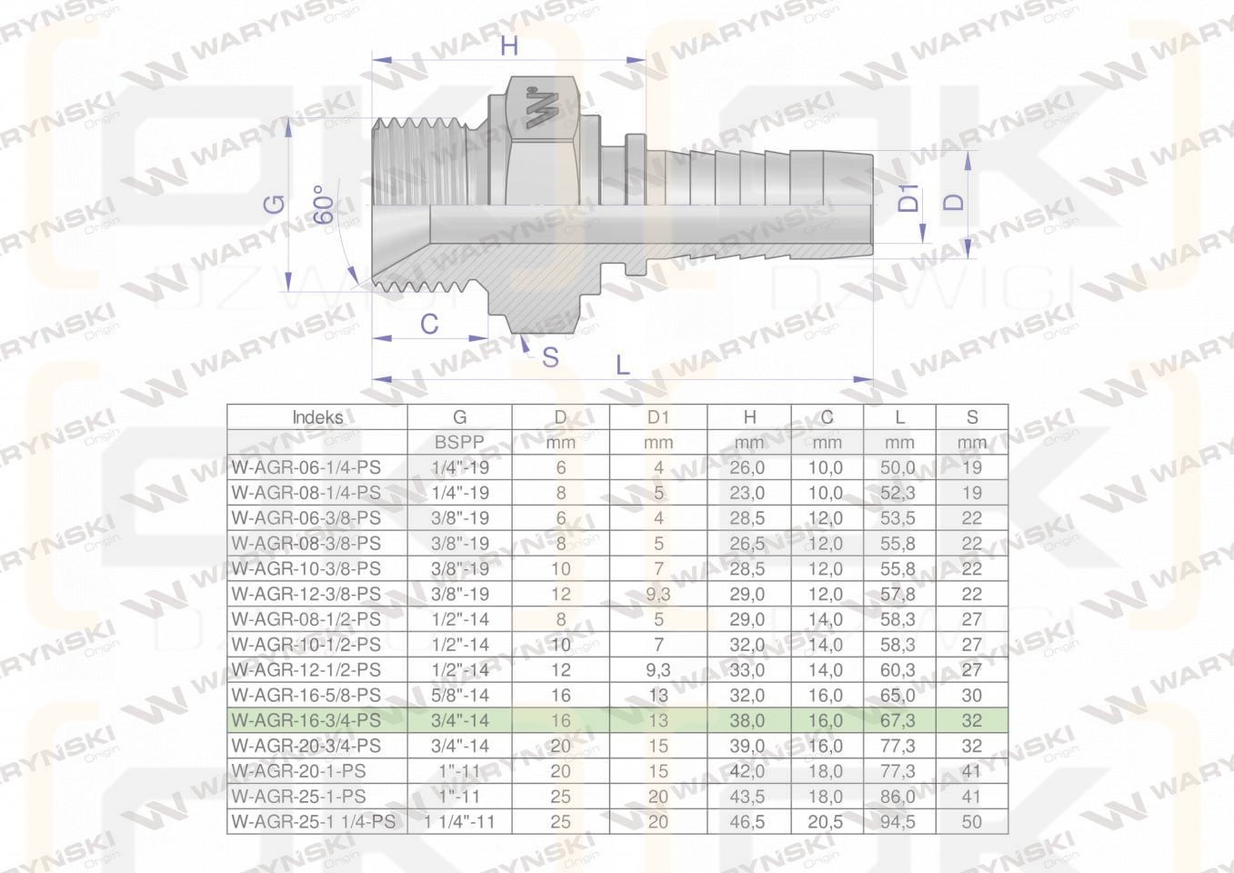 Zakucie hydrauliczne AGR DN16 3/4