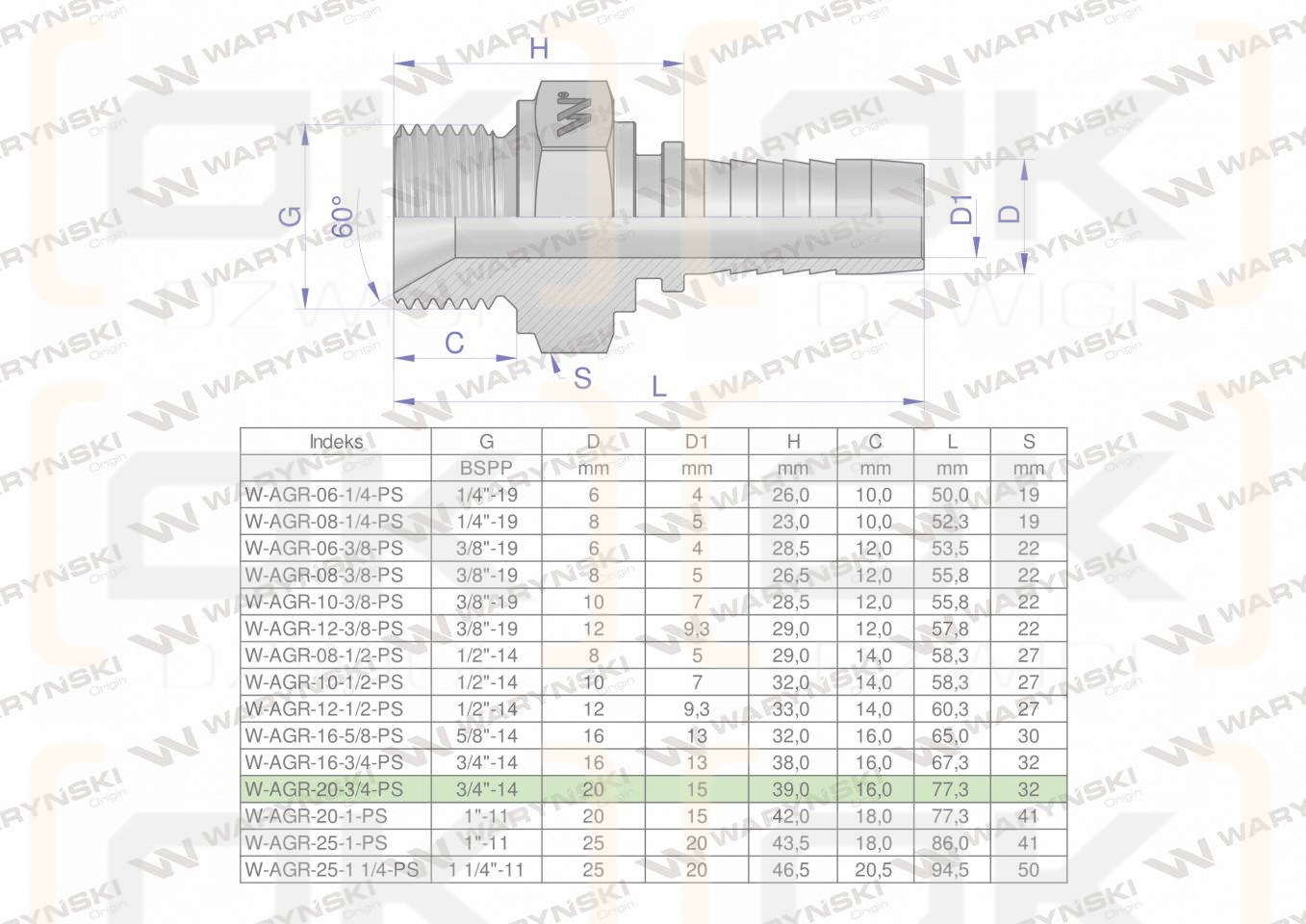 Zakucie hydrauliczne AGR DN20 3/4