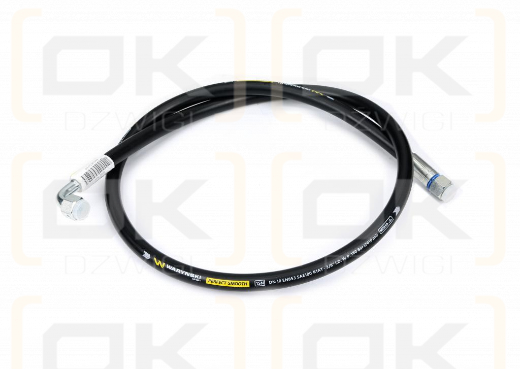 Przewód hydrauliczny gładki z uszczelnieniem - gwint M18x1.5 prosta/90 stopni (kolanko) L-1500mm DN10-1SN (AK-10-1500; P11P12) 18.0MPa Waryński