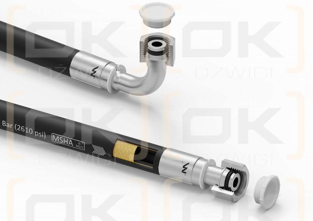 Przewód hydrauliczny gładki z uszczelnieniem - gwint M18x1.5 prosta/90 stopni (kolanko) L-2000mm DN10-1SN (AK-10-2000; P11P12) 18.0MPa Waryński