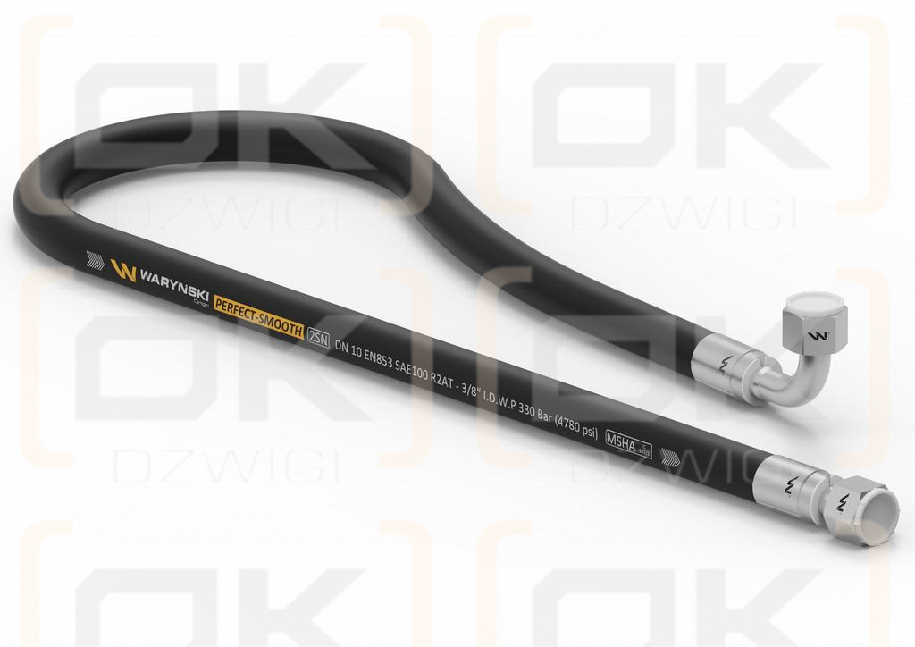 Przewód hydrauliczny gładki z uszczelnieniem - 330 bar gwint M18x1.5 prosta/90 stopni L-700mm DN10-2SN (AK-10-700; P11P12) 33.0MPa Waryński