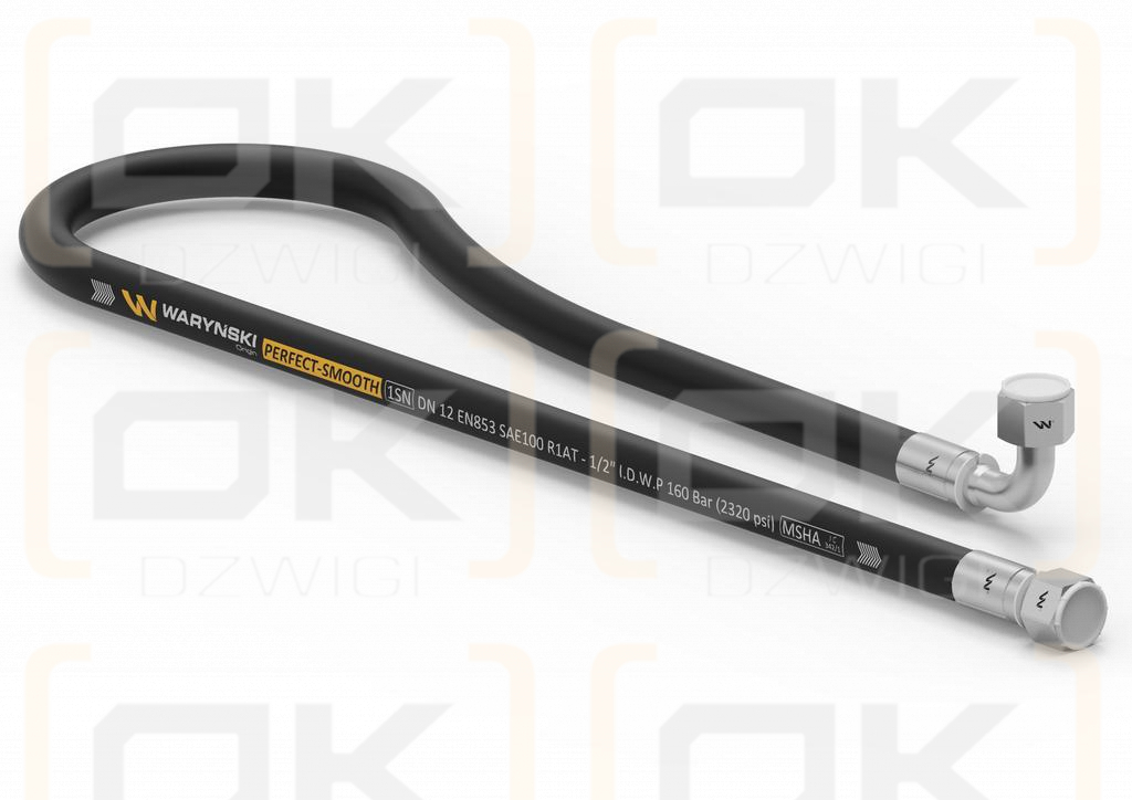 Przewód hydrauliczny gładki z uszczelnieniem - 160 bar gwint M22x1.5 prosta/90 stopni L-700mm DN12-1SN (AK-13-700; P11P12) 16MPa Waryński