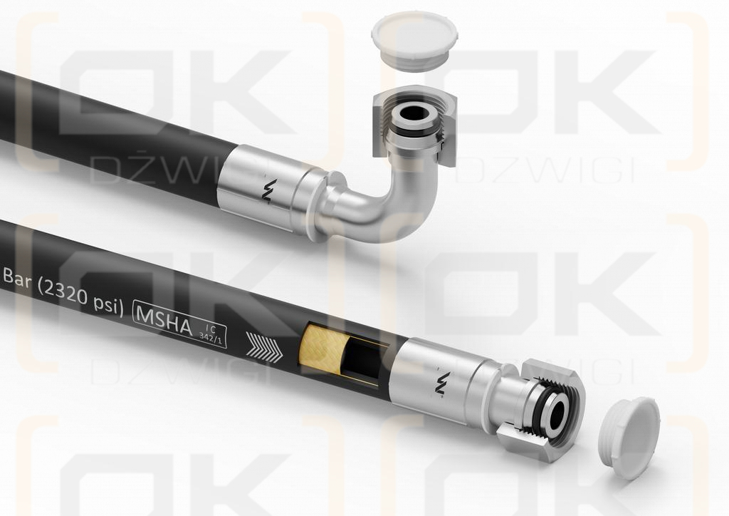 Przewód hydrauliczny gładki z uszczelnieniem - 160 bar gwint M22x1.5 prosta/90 stopni L-700mm DN12-1SN (AK-13-700; P11P12) 16MPa Waryński