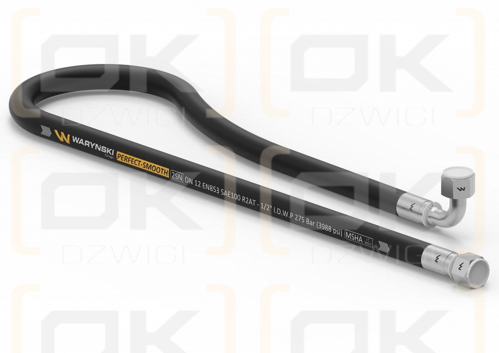 Przewód hydrauliczny gładki z uszczelnieniem - 275 bar gwint M22x1.5 prosta/90 stopni L-700mm DN12-2SN (AK-13-700; P11P12) 27.5MPa Waryński