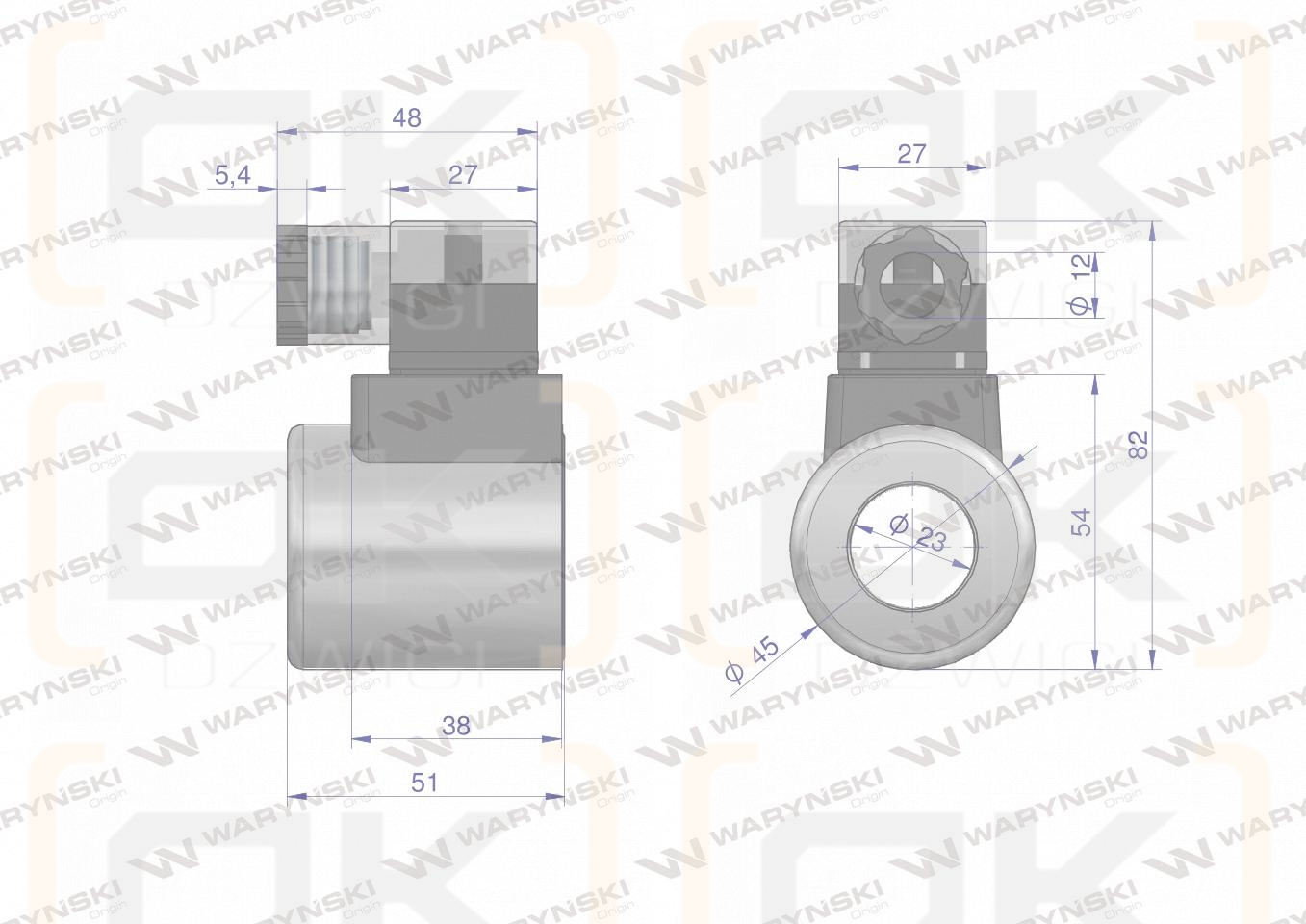 Cewka dzielnika elektrozaworu W-E38DVS6/2. W-E12DVS6/2  12V DC 30W Waryński