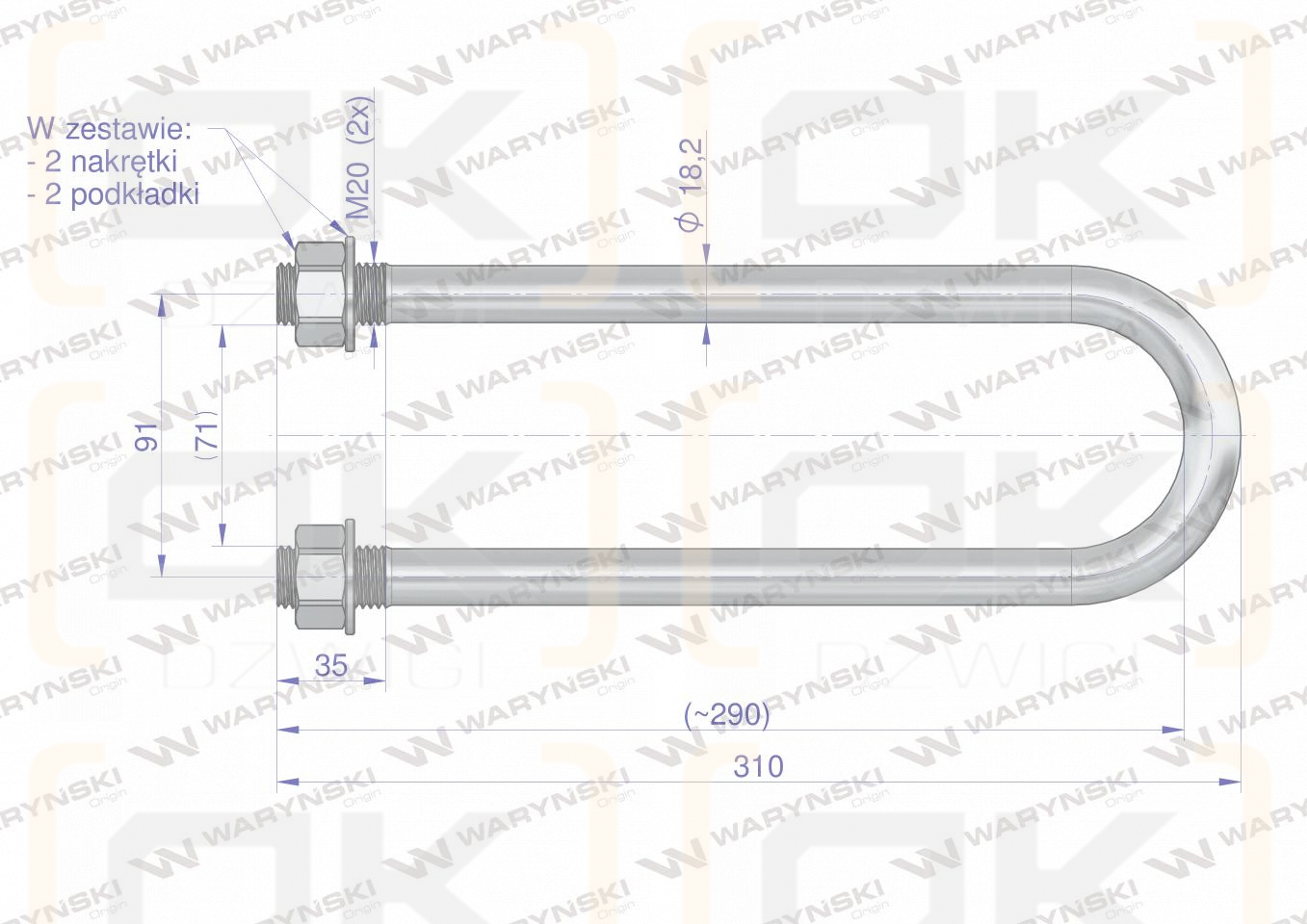Joch, Klemme, M20 71x290, 1930200020, Waryński
